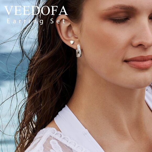 🆕 Women Silver Small Hoop Earrings Trendy Chunky Multiple Piercing Jewelry Gift - Picture 2 of 7